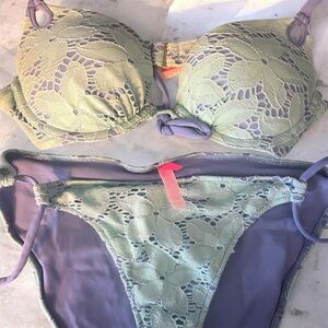 Victoria's Secret Lace Bikini in Mint and Lavender